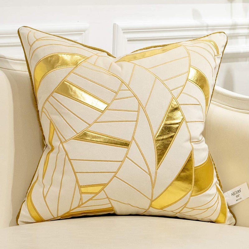 Avigers 18 x 18 Inches White Gold Leather Striped Cushion Case Luxury European Throw Pillow Cover Decorative Pillow for Couch Living Room Bedroom Car - Image 1